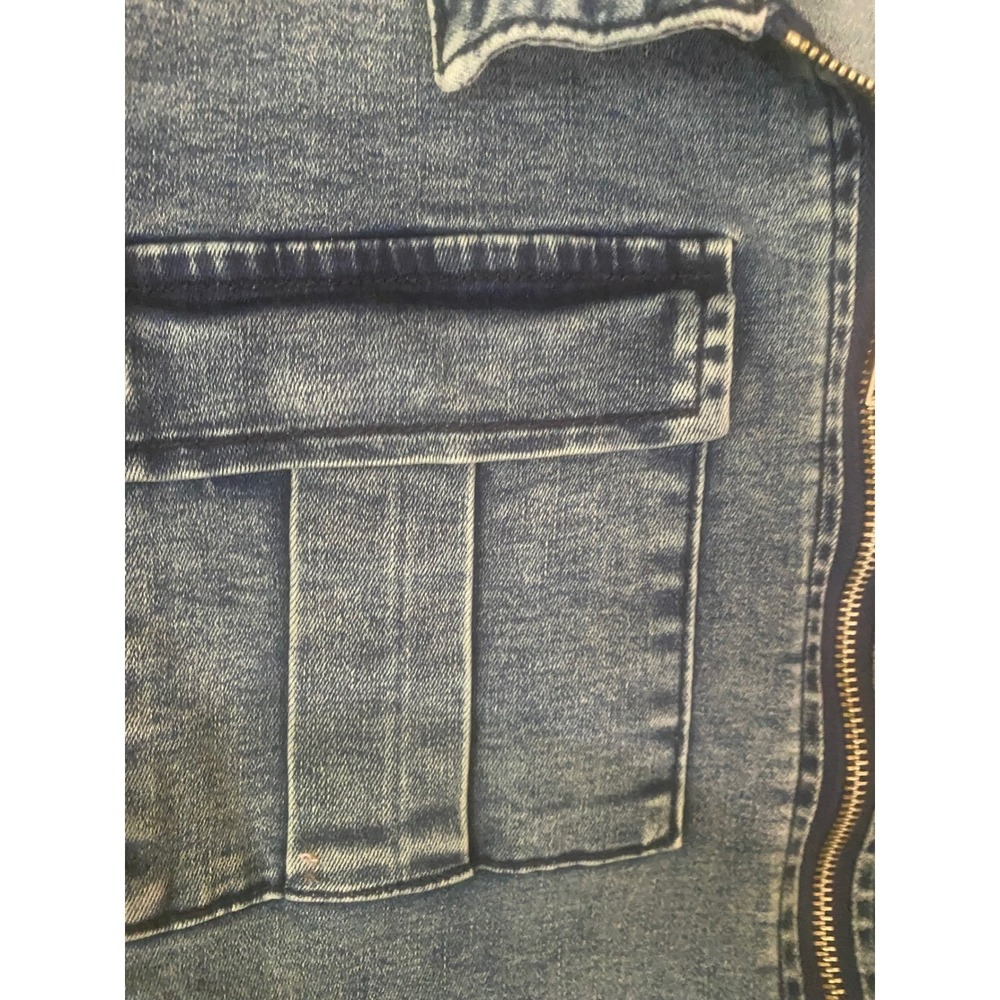 Justify Womens Denim Romper Medium Wash Zip Front Tie Waist Short Sleeve XL - Picture 5 of 10